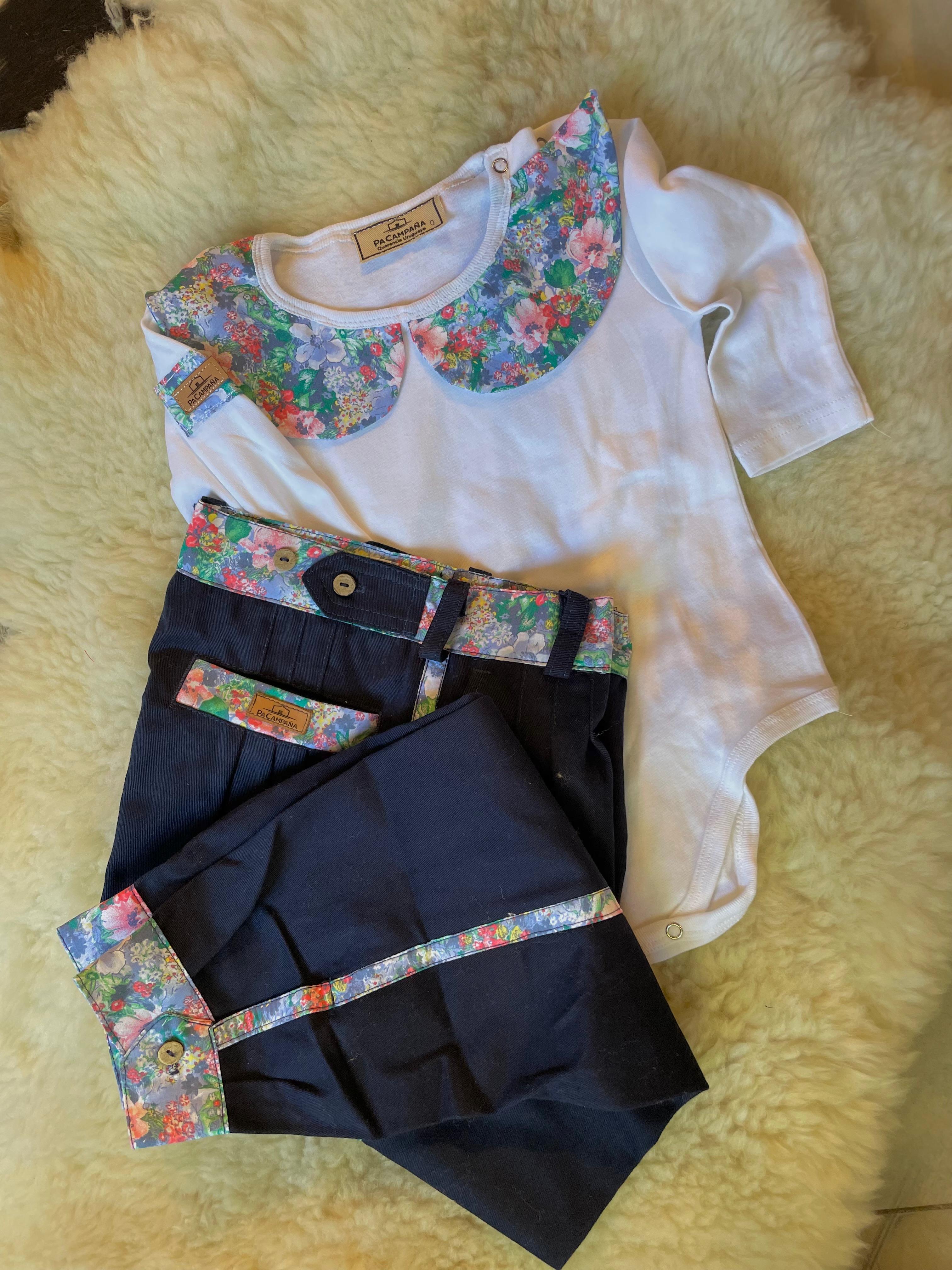 Conjunto bombacha y body Flor Azul