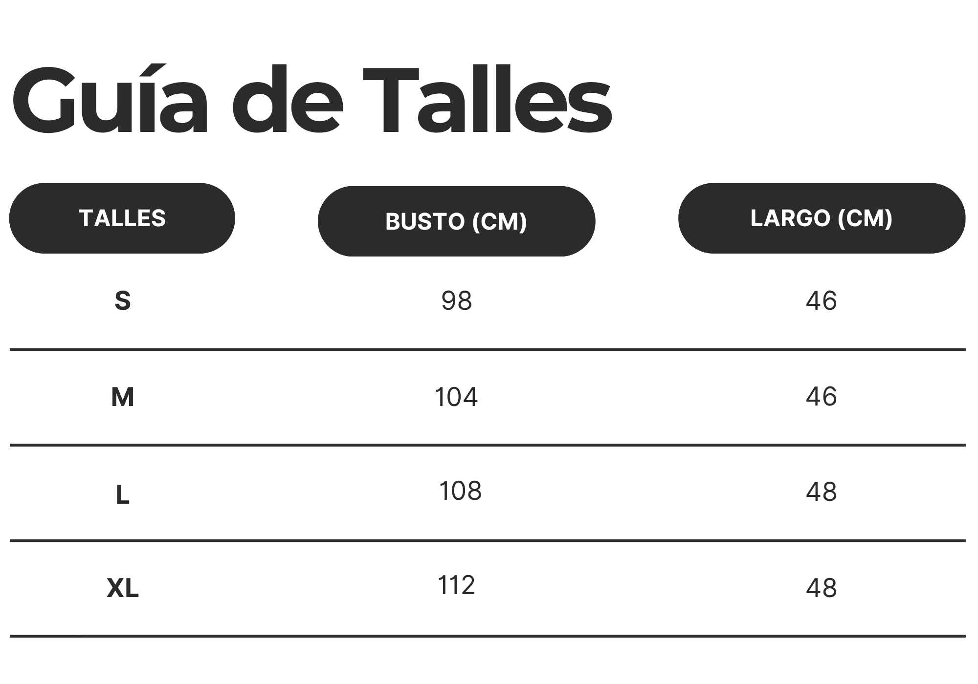 Guía de talles de