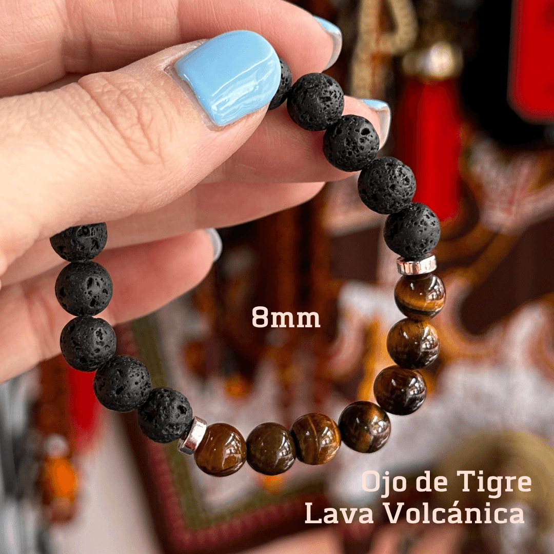 Pulsera Ojo de Tigre con lava 8mm
