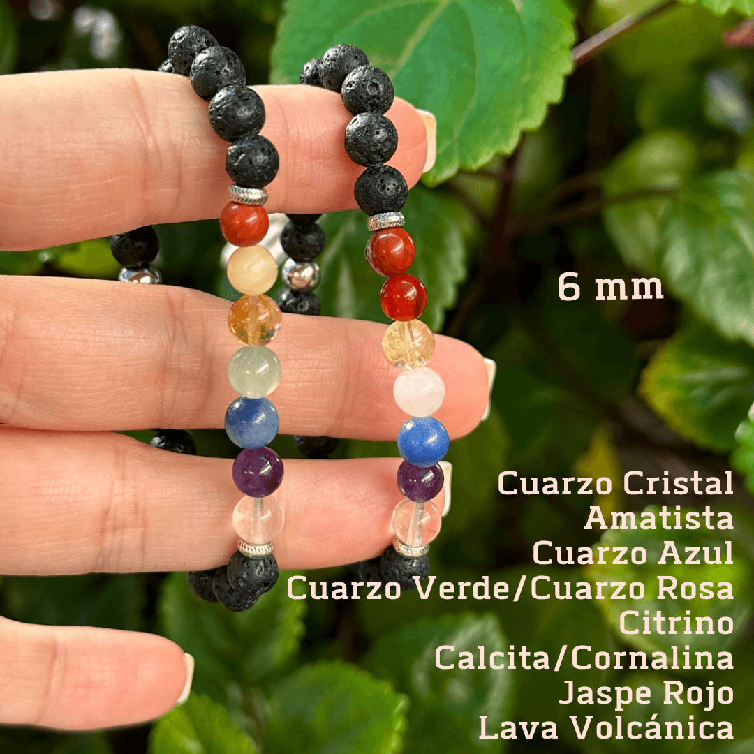 Pulsera 7 Chakras cuarzo con lava 6mm var 1