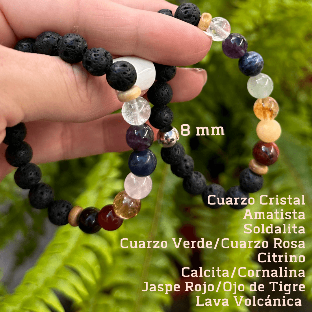 Pulsera 7 Chakras cuarzo con lava 8mm var 1