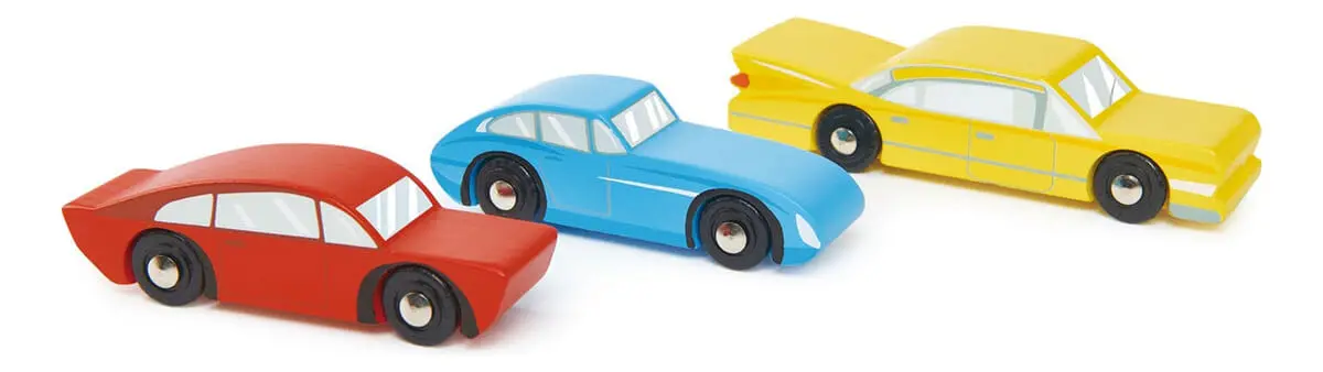Juguete Set X3 Autos Tender Leaf Toy Retro De Madera Trex