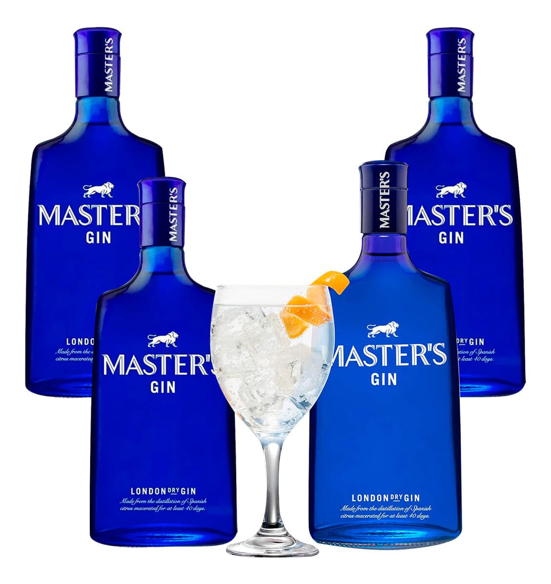 Master`s Gin Master`s Pack X4 Botellas 700 Ml + Copas Trex