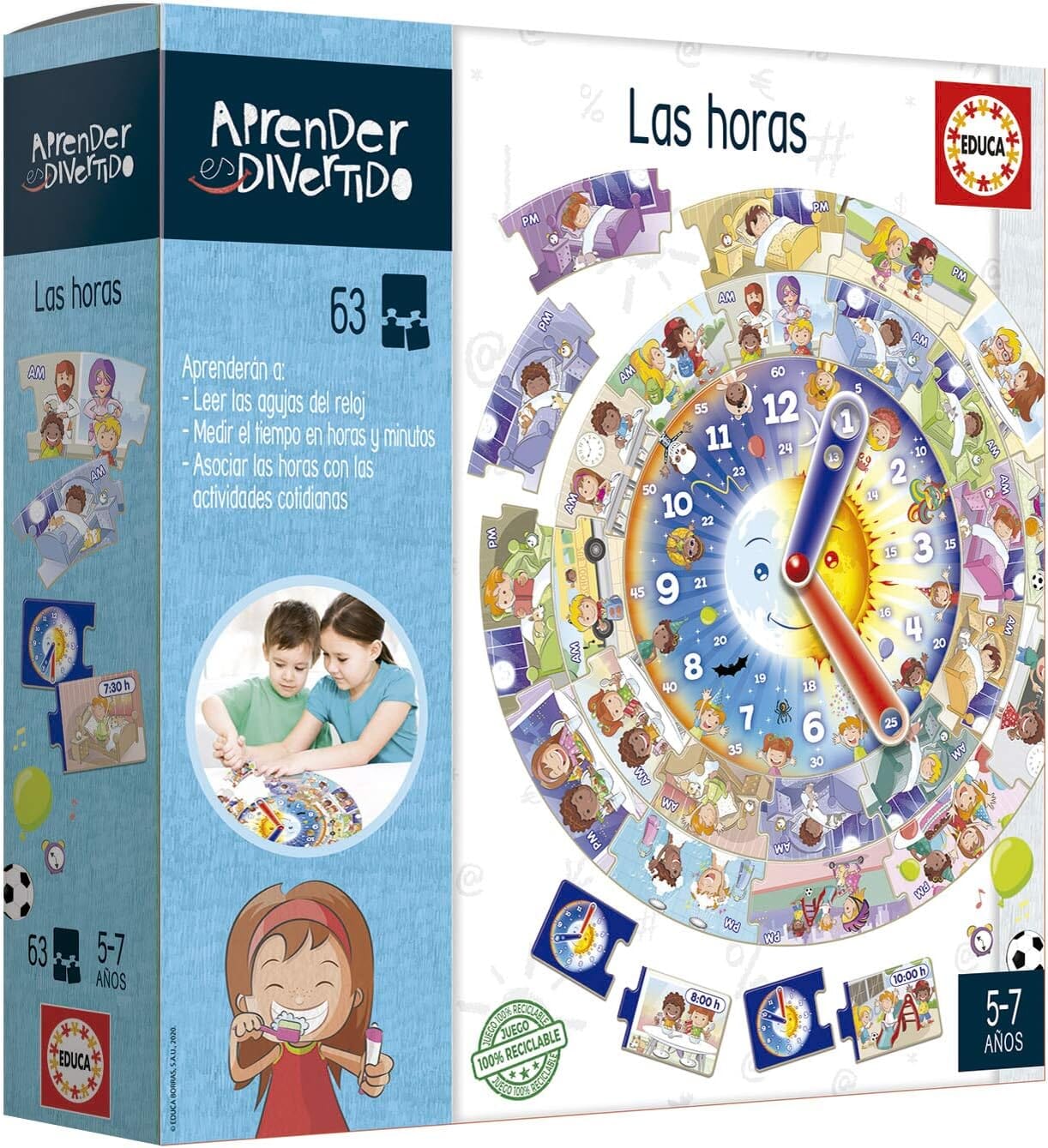 Juego Aprende Las Horas Puzzle Circular Y Actividades Educa Niños 5-7 Años