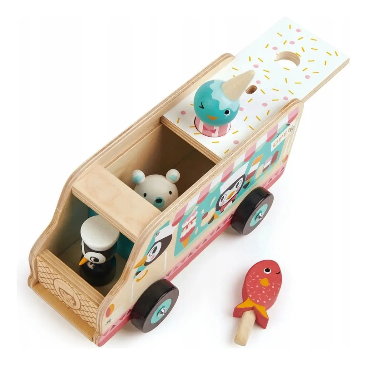Juguete Camion Helado Pinguino Tender Leaf Madera Didactico