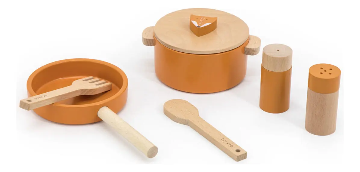 Juego Sartenes Ollas Set Cocina Madera Trixie Infantil Tx