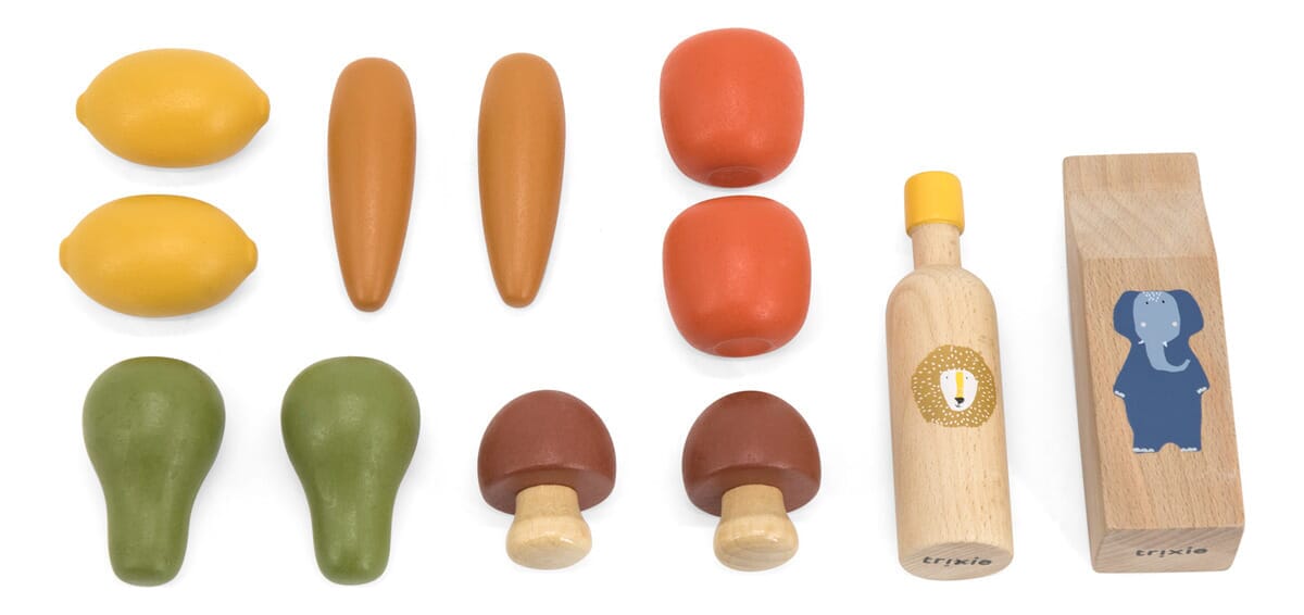 Juego De Alimentos Madera Verduras Leche Agua Trixietrex