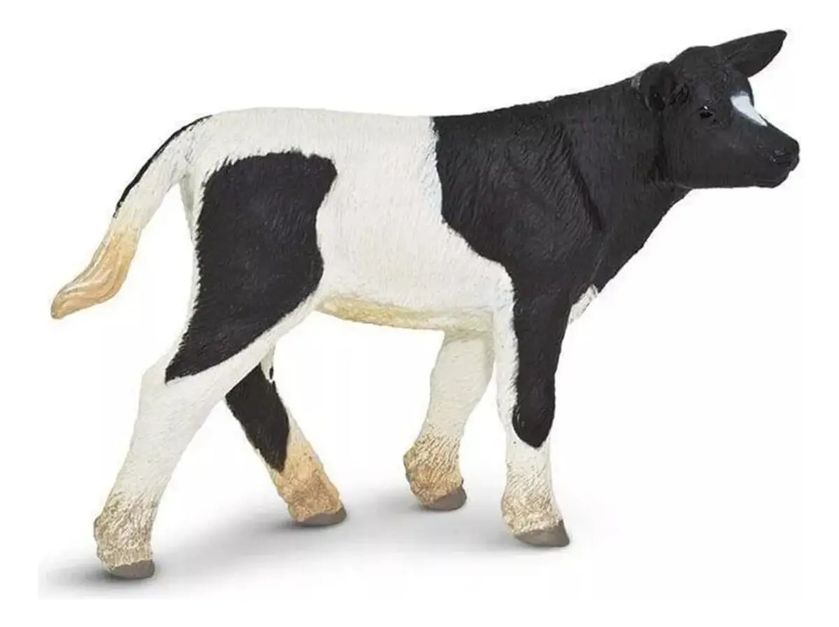 Figura Realista Ternero Holstein Blanco Negro Granja Safari