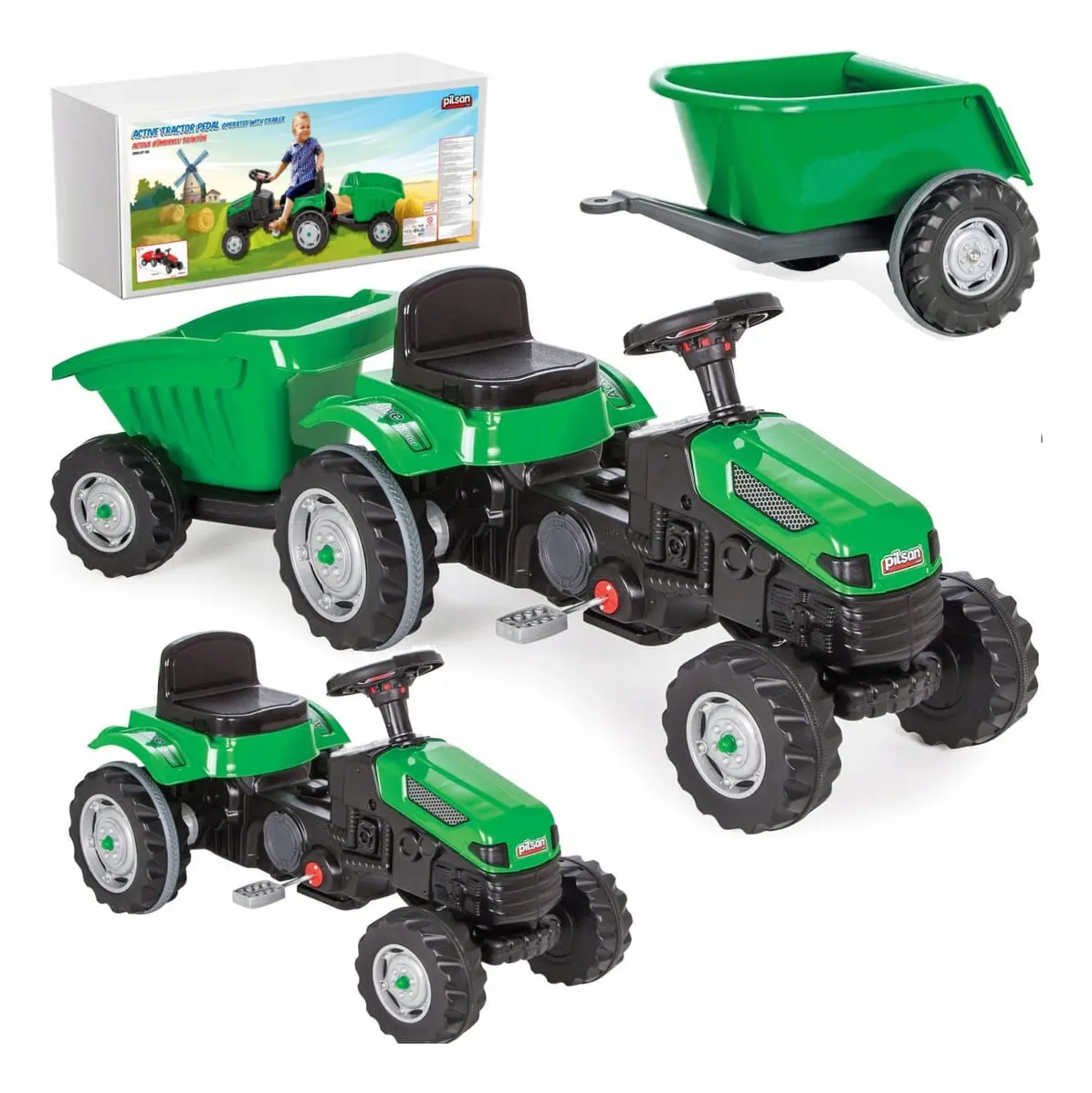 Auto Tractor Con Zorra Remolque Pedal Infantil Niños Pilsan