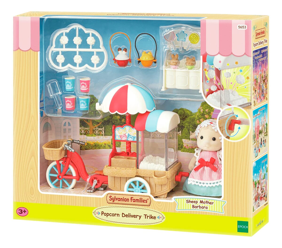 Sylvanian Families Carrito Pop Palomitas Bicicleta + Muñeco