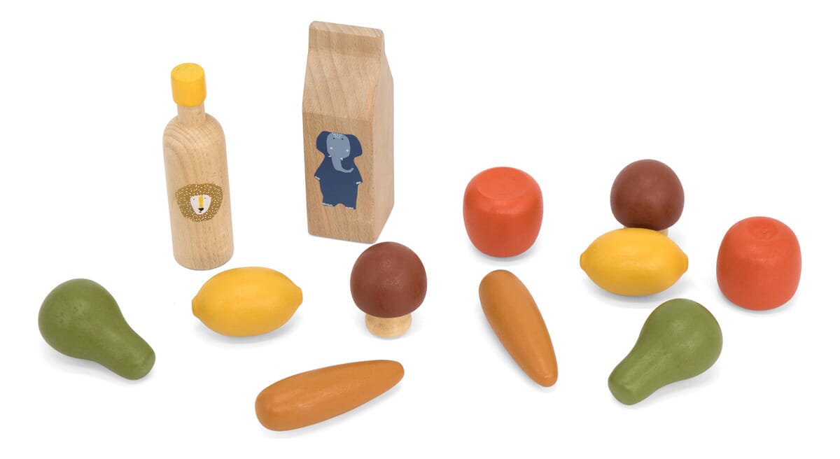 Juego De Alimentos Madera Verduras Leche Agua Trixietrex