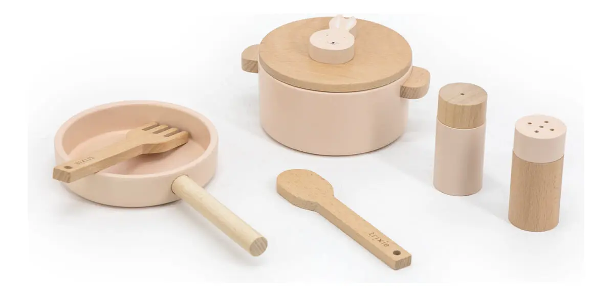 Juego Sartenes Ollas Set Cocina Madera Trixie Infantil Tx
