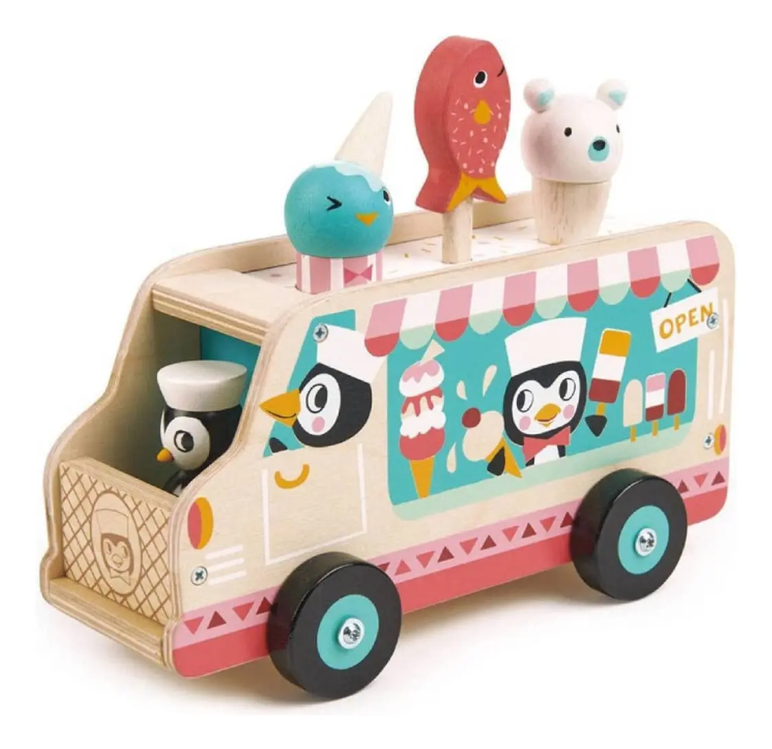 Juguete Camion Helado Pinguino Tender Leaf Madera Didactico