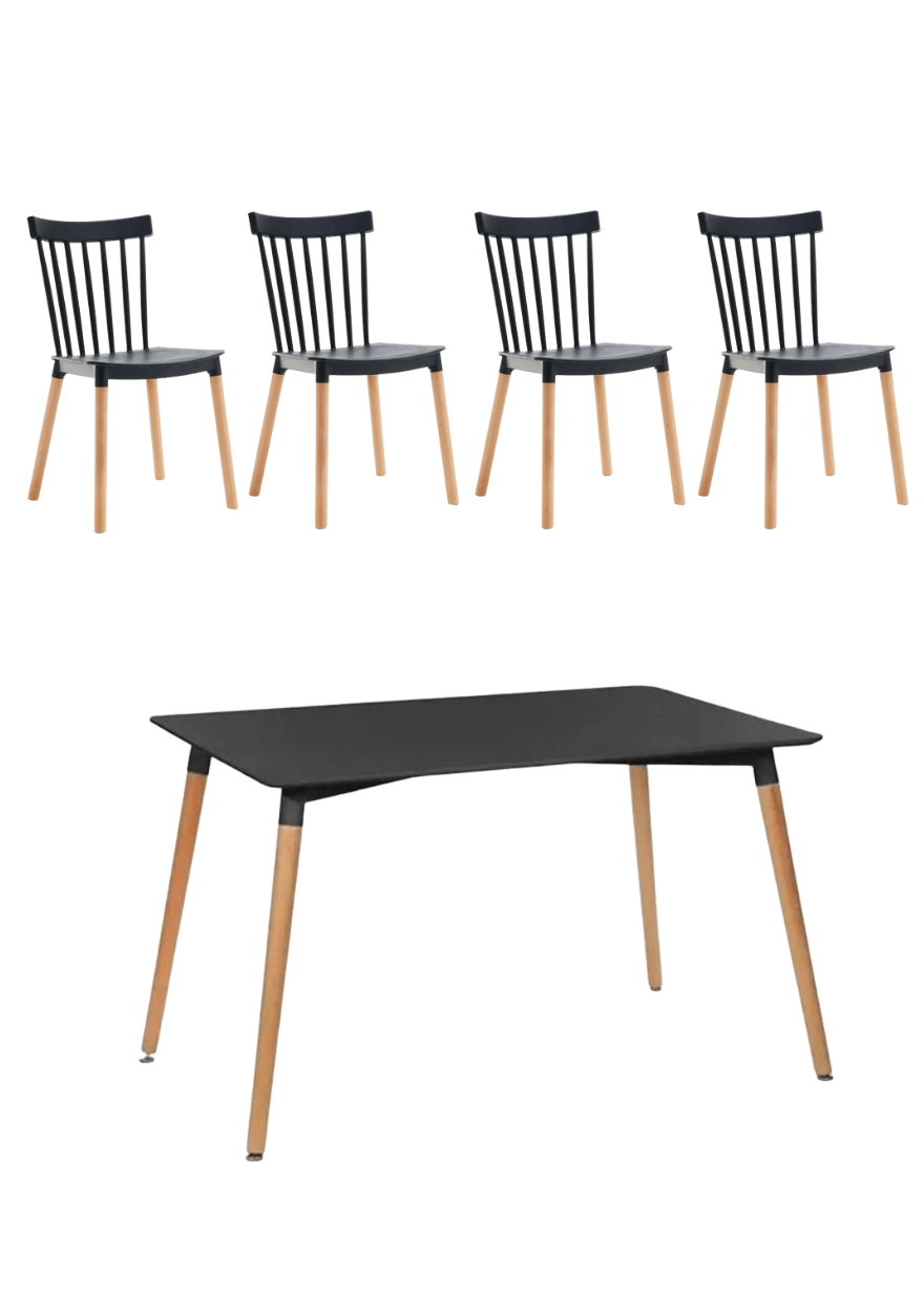 Juego de comedor EAMES + 4 sillas WINDSOR